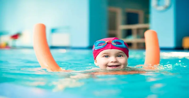 A child swims with complete safety